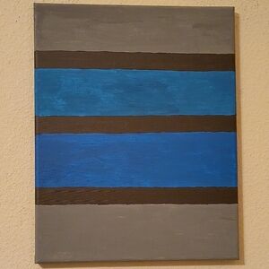 Abstract Art Stretched Canvas Blue Black And Gray Stripes Handpainted Wall Decor